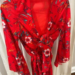 Floral Red Wrap Dress